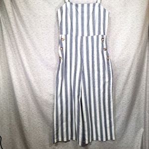 TIMING Wide Led Chunky Buttons Smocked Striped Jumpsuit Romper Sz XL